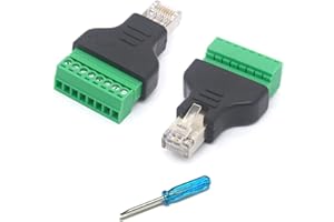 HTGuoji RJ45 maschio adattatore terminale a vite, RJ45 maschio a 8 pin vite Term Block connettore femmina Cat7 6 5 e Ethernet spina di rete Extender CCTV Digital DVR In-Line Accoppiatore (2 pezzi)