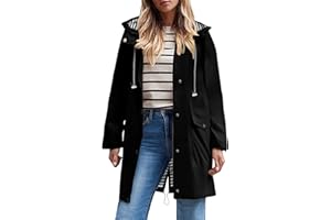 LANUNLLY Chubasquero Mujer Impermeable Largo Viaje Talla Grande Chaqueta Cortavientos Running Montaña Ciclismo Moto Ligero Transpirable Abrigo de Lluvia Moda Gabardina para al Aire Libre Acampada Trekking