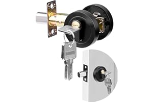 LUNEKUCK Single Cylinder Deadbolt Black Round Security Door Lock with Key, Zinc Alloy Deadbolt, Standard Size for Bathroom, Bedroom, Entrance Door Lock, Interior and Exterior