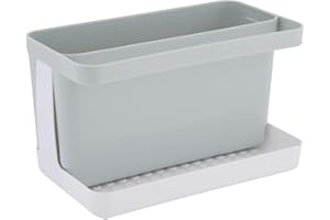axentia Organizador de fregadero Caddy Organizador para los platos y utensilios Soporte de plástico para utensilios de cocina aprox. 20.5 x 12.5 x 11.5 cm, gris/blanco