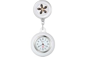 Silverora Krankenschwester Uhr Taschenuhren Blumen Schwesteruhr Krankenschwesteruhren Quarzuhr Dehnbare Ansteckuhr Digitales Zifferblatt, Silikon Hülle für Damen Herren Pfleger Arzt Weiß