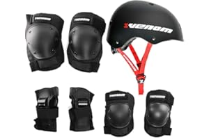 VENOM SKATEBOARDS Venom Helmet & Pads Set Bike Helmet/Skateboard Helmet Knee Elbow and Wrist Pads - Helmet and Pads for Kids or Adults - Ideal Knee and Elbow Pads for Children - Protective Gear - Scooter - Skates