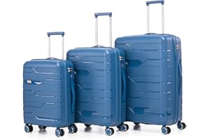 1990s Juego de Maletas expandibles Polipropileno 3 Piezas|Maleta Cabina 55x38x22cm|Mediana expandible 65cm|Grande Extensible 75cm (AzulMarino)