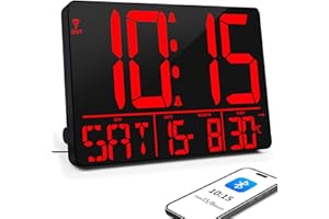 XREXS 13" Orologio Digitale da Parete Grande, Calibrazione Automatico, con Display a LED, Orologio/Data/Temperatura/Timer/Sveglia(Connessione Bluetooth)
