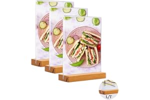 Niciksty 3 Stück A4 Aufsteller Holz, Tischaufsteller A5 Ständer aus Acryl und Holz, Doppelseitig Schildhalter in T-Form L-Form Menükartenhalter für Hotel, Restaurant, Speisekarte, Werbung