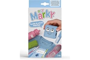 COLOP MARKY C166666 - Zestaw stempli w kolorze jasnoniebieskim, z czarnym tuszem do znakowania różnych przedmiotów i odzieży, w tym wymienne stemple, pęsety i naklejki.