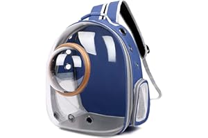 Galatée Sac à Dos pour Chat, Sac à Dos pour Chat en Plein Air, Sac à Dos Transparent pour Chien, Sac à Dos pour Animaux De Compagnie à Capsule Spatiale Ventilée(Bleu, Couverture Transparente)