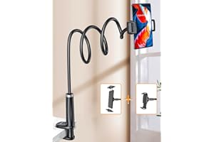 TRYONE Gooseneck Phone Holder Tablet Stand for Bed [Swivel Base] Adjustable Lazy Arm with 2 Clips Phone Tablet Holder Desk Mount Compatible iPad Pro Air Mini iPhone,Tabs,Fire, Switch All 4-13" Device