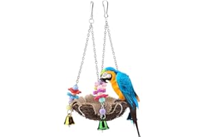 SHEENS Natürliche Rattan Vogelnest Papagei Käfig Hängematte Hängende Schaukel Spielzeug mit Glocken für Ara African Grey Wellensittich Nymphensittich Lovebird Finch(Small)
