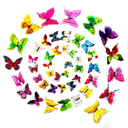ivencase® 96 Stück 3D Schmetterlinge Wanddeko Aufkleber Abziehbilde für Wohnung, Raumdekoration mit klebebuttons und Magnet, Geschenk für Kinder, Mutter, Frauen, Freundin, Hochzeit, Geburtstag, 8 Farbe, Dual Layer Wings - 8