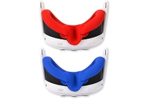 OOAVR 2Pcs VR Silicone Face Cover for Oculus Quest 3,Light-Thin VR Face Pads,Waterproof Anti-Dirty Replacement Facial Cushion VR Pads Accessories (2Pcs/Red+Blue)