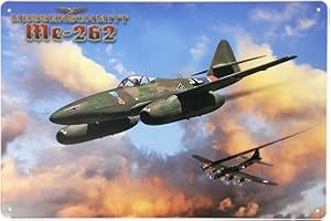 FÉENOMENN Plaque Métal Déco Vintage - Avion Guerre Allemand - Messerschmitt ME 262 Schwalbe (20x30cm)