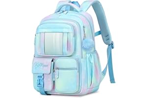 Tanou School Bag Girls Backpack School Girls School Backpack for Girls 1st to 4th Grade Breathable Water Resistant Nylon Kids School Bag, blue, Casual
