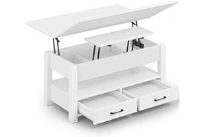 ‎ROLANSTAR Rolanstar Couchtisch Höhenverstellbar, Wohnzimmertisch mit Schublade & verstecktem Fach, Kaffeetisch umwandelbar in Esstisch, 100 x 50 cm Sofatisch aus Holz, Weiß