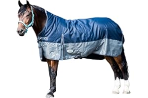 REITSPORTPLUS Pferdedecke 1200D High Neck 50g, 100g, 200g Weidedecke Winterdecke Regendecke Turnout : 100g Navy/Grey 125