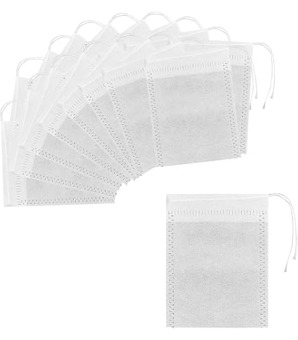 Jagowa 50 sacchetti in mussola di cotone con coulisse, riutilizzabili, per filtrare, isolare i fondi di tè e caffè (5 x 7 cm