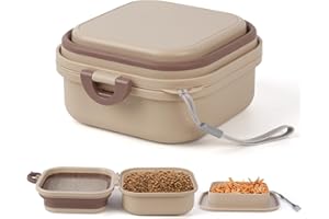 AMEITECH Faltbarer Napf mit Deckel, Reisenäpfe für Hunde, Faltbarer Wassernapf für Katzen, für Haustiere, Spaziergänge, Parken, Camping, 2-in-1, Tragbare Futterfütterung und -Aufbewahrung, Khaki, Groß