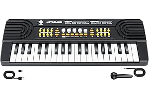 QIQUBOX Clavier Piano pour Enfants 3-7 Ans Clavier 37 Touches Clavier Électronique Portable avec Microphone Jouet Musical Éducatif et Cadeau Populaire pour Garçons et Filles (Noir)