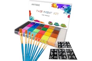 ANTEEKE Body Paint Gesichtsfarbe Kit 26 Wasserlösliche Professionelle Face Painting Palette Kinderschminke Set für Halloween/Weihnachten/Ostern/Karneval/Themenpartys/Colsplay Makeup Body