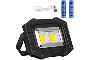 Lyneun Projecteur de Chantier, LED Lampe de Travail Rechargeable par USB Super clair Étanche IP65 Lampe de Chantier Avec Support pour Le Camping, La Pêche, l'atelier, le Chantier