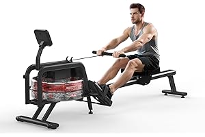 Kitopa Rameur, Rameur à Eau avec Moniteur LCD et Rails en Aluminium, Rameur d’Appartement avec Bluetooth et Support pour iPad, 30 Jours d'Adhésion à Kinomap