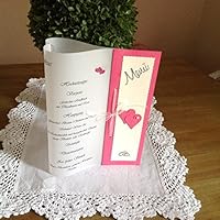 10 Stück - Menükarte Tischlicht HERZ pink-creme Hochzeit Kommunion