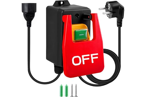 Enfas på/av-nödbrytare 250 V 16 A, säkerhetsbrytare med uttag, nollspänningsbrytare, maskinbrytare för fräsbord för snabb avstängning av elektriska apparater