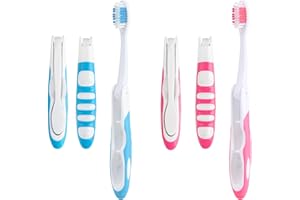 ZUROKI 2 Pcs spazzolini da viaggio con setole pieghevoli, Spazzolini da denti pieghevoli, Spazzolino Da Campeggio, Spazzolino Portatile （1 blu， 1 Rosa）