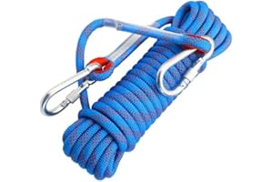 Wolike 10/20 meters lunghezza corda professionale climbing Rappelling Abseiling corda Outdoor escursioni accessori 12mm diametro 12 kN Escape ad alta resistenza corda con due moschettoni, Blue