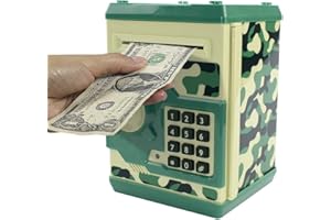HUSAN Hucha electrónica con código de cerditos, Mini cajero para Monedas ATM, Caja, Juguete Divertido Regalo para niños (Verde Camuflaje)