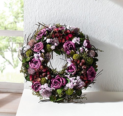 Tischkranz Blumenkranz mit Naturmaterialien und Textilblüten verwendbar auch als dekorativer Türkranz oder Wandkranz - 3