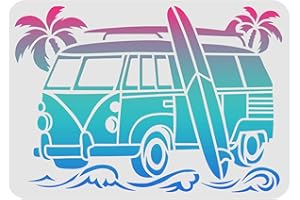 FINGERINSPIRE Surf Car Stencil 29,7 x 21 cm Plastica Palme Onda Disegno Pittura Stencil Modello Tavola da Surf Stencil Murali Stencil Riutilizzabili per Pittura su Legno, Pavimento, Parete