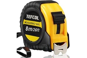 TEFCOL Retractable Tape Measure 8m 26Ft, Heavy Duty Nylon Coated Measuring Tape, Imperial and Metric Measurement with Metal Belt Clip (Black Yellow)