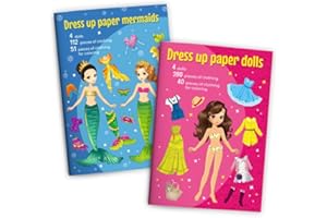 JUNAPACK Lot de poupées à habiller à découper en papier - Livre de jeu (4 poupées et 4 sirènes) avec vêtements à enfiler