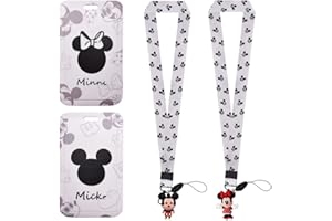 Minnie Mickey Cordón con Portatarjeta, Hilloly 2 PCS Cuello Cordón Cuerda con Soporte Colgantes de Tarjetas de Identificación con Cordón de Cuello llavero con Portatarjetas para Estudiantes Exposicion