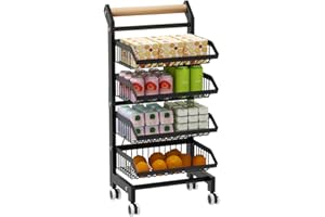 ‎HEIKOECO Heikoeco® Servierwagen mit Rollen,Gemüseregal für Küche, Abnehmbar Küchenwagen,Rollwagen mit 4 Etagen für Badezimmer,Küche,Büro,Supermarkt