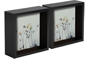 Nicola Spring 3D Shadow Box Photo Frames - 6x6 (15x15cm) - Pack of 2 - Black 3D Photo Frame Box Picture Frame Deep Box Memorabilia Display Case for Crafts, Keepsakes, Wedding, Graduation