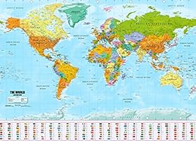 Weltkarte XXL Poster im Riesenformat mit Fahnen & Flaggen - Top Qualit&auml;t (140x100cm)