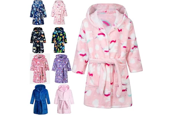 Lodunsyr Peignoirs de Bain Enfant Vêtements de Nuit Garçon Fille Peignoir Ultra Doux et Léger Serviette de Bain Capuche 2-9 Ans