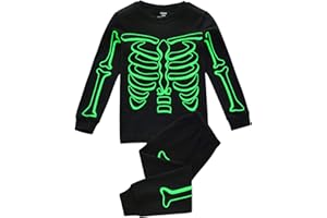 Sunggoko Junge Halloween Schlafanzug Kinder Skelett Kürbis Druck Im dunklen leuchten Pyjama Mädchen Nachtwäsche Zweiteiliger Outfits Bekleidungsset Weihnachten Lustige Kostüm