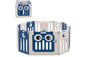 GYMAX Baby Playpen, Foldable Safety Playard with Lockable Door, Toddler Activity Center Fence for Indoor & Outdoor (12 Panel, Navy Blue)