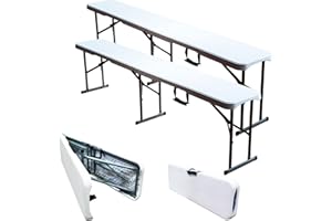 MQ Houseware 2-Pack 6ft Folding Bench Foldable Indoor & Outdoor for Garden Picnic Party Camping Dining Seat w/Handle & Lock,White