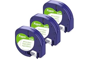 Aken Compatible Dymo Ruban Papier 12mm x 4m, Recharge Dymo Letratag Ruban Papier Blanc pour Dymo Letratag LT100H LT100T Plus XR LT110T (Compatible Dymo LetraTag Paper White Label Tape 91200 S0721510)