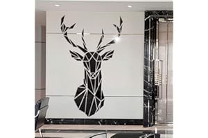 LUMING 3D Spiegel Hirsch Wandtattoos Wandbilder Dreidimensionale Wandaufkleber Aufkleber DIY Deko Wandtattoo Wohnzimmer Schlafzimmer Tv Sofa Hintergrund Wandkunst Wandsticker (S, Schwarz)