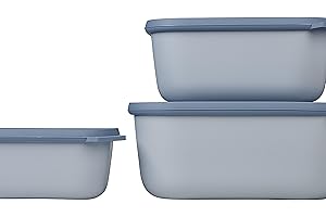 Mepal Prostokątne Pudełka, 3-Elementowy Zestaw, Plastikowe, z Pokrywką, do Lodówki, Zamrażarki, Kuchenki Mikrofalowej i Zmywarki, Hermetyczne, 750, 1500 i 3000 Ml, Niebieskie (Nordic Blue)