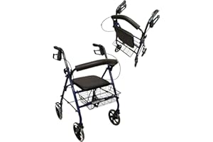 TERMIGEA RO10 - Deambulatore per Anziani con Seduta Pieghevole, Carrello per Anziani per Camminare in Acciaio (Portata 130KG) Sedile e Schienale Imbottito, Freni di Stazionamento, Altezza Regolabile