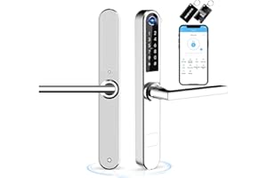 Ruveno Slim Fingerprint Smart Door Lock, Keyless Entry Keypad Door Lock with Handle, Electric Code Lock, Bluetooth Smartphone Access for Front Alumium Swing Wooden Door(Silver)