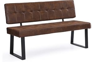 ‎B&D HOME B&D home Sitzbank Sigfrid | gepolsterte Esszimmerbank mit Lehne 140 cm Polsterbank für Esszimmer, Küche, Garderobe | Industrial modern Design | Wildleder Optik Braun, 11303-140-BRAU