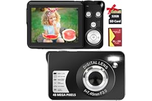 TOIAUAHA Digital Camera 48MP Photo Camera Digital Camera 2.7K FHD Compact Camera 16x Zoom Camera for Beginners Photography with 32GB SD Card and 2 Batteries