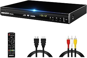 Lecteur Blu-Ray pour TV, Lecteur DVD WISCENT avec Sortie Coaxiale/HDMI/AV, entrée USB, Tous Les DVD etRégion B/2 Disques Blu-Ray, Compact Full HD, Lecteur Blu-Ray 1080p